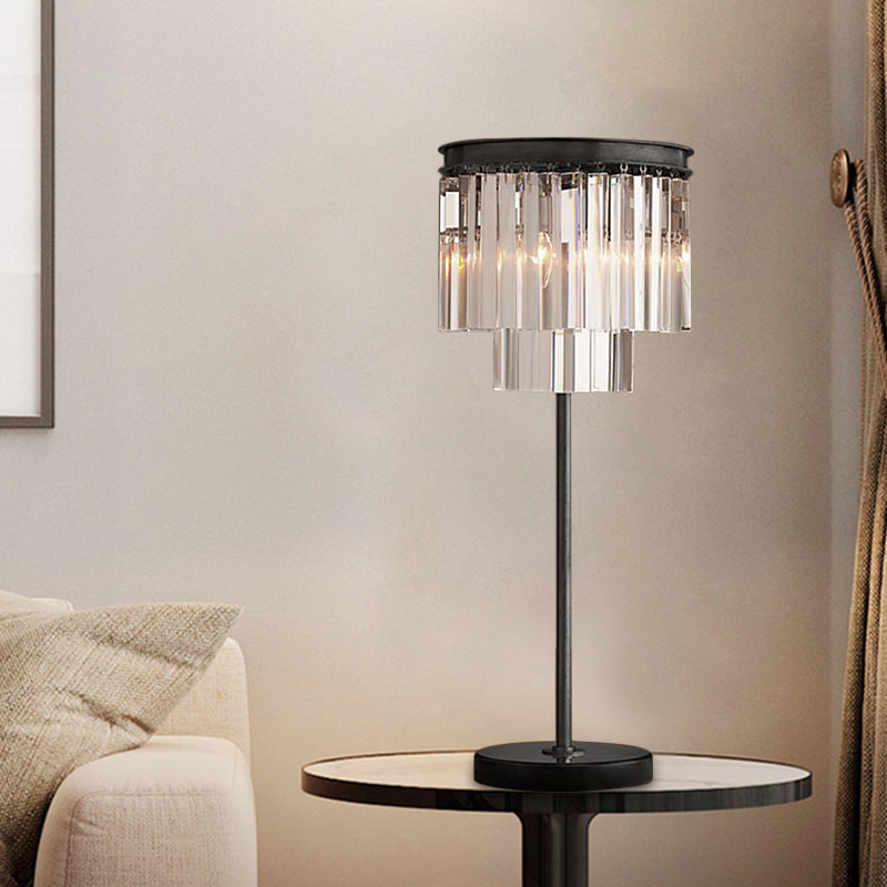 Modern Black Table Lamp With Hand-Cut Crystal 3-Bulb Book Reading Light