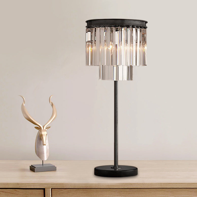 Modern Black Table Lamp With Hand-Cut Crystal 3-Bulb Book Reading Light