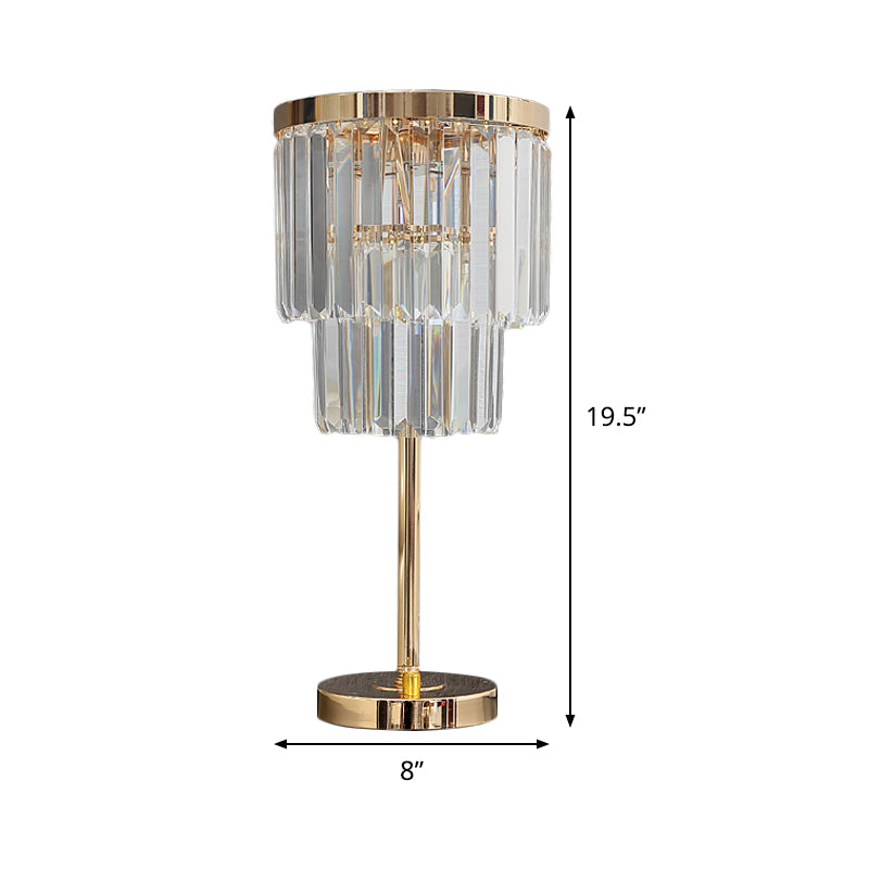 Modernist Gold Led Reading Lamp With Beveled Crystal Shade