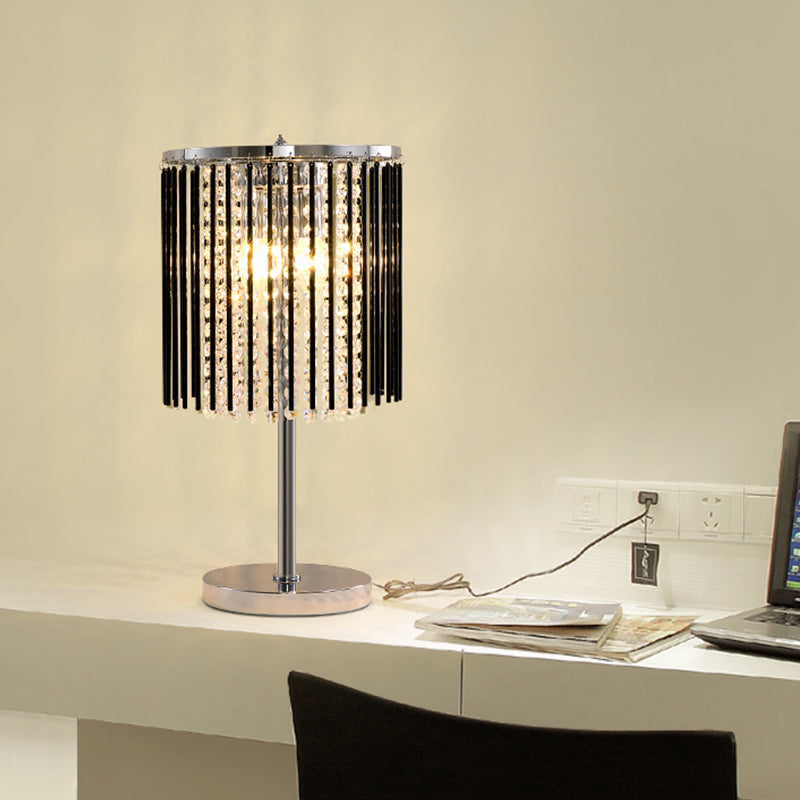 Modern Chrome Small Desk Lamp With Crystal Bead Shade - 2 Heads Study Table Light