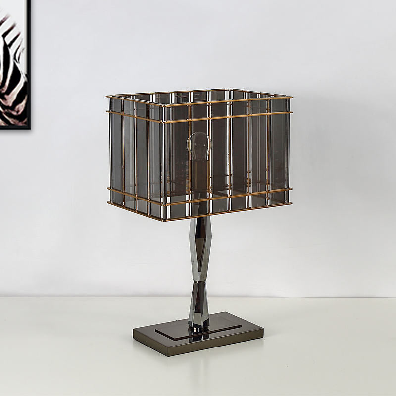 Modernist Smoke Crystal Desk Lamp With Metal Pedestal Gray