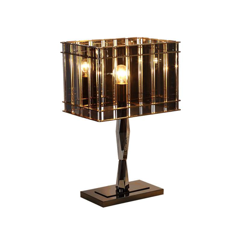 Modernist Smoke Crystal Desk Lamp With Metal Pedestal