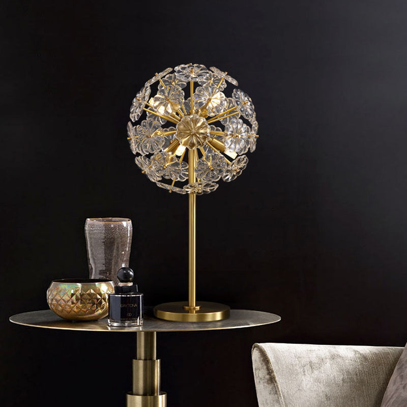 Contemporary Gold Table Lamp With 6 Floral-Shaped Clear Crystal Heads