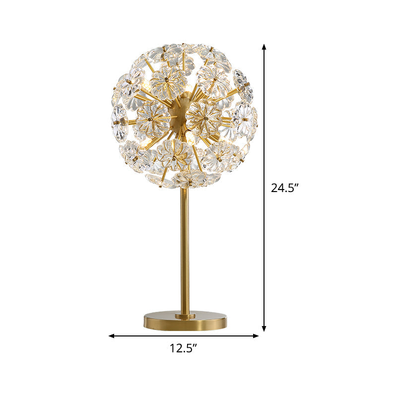 Contemporary Gold Table Lamp With 6 Floral-Shaped Clear Crystal Heads