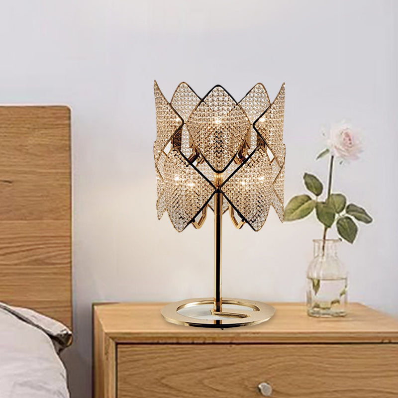 Modern Gold Rhombus Desk Lamp With Led Lighting And Crystal Bead Accent