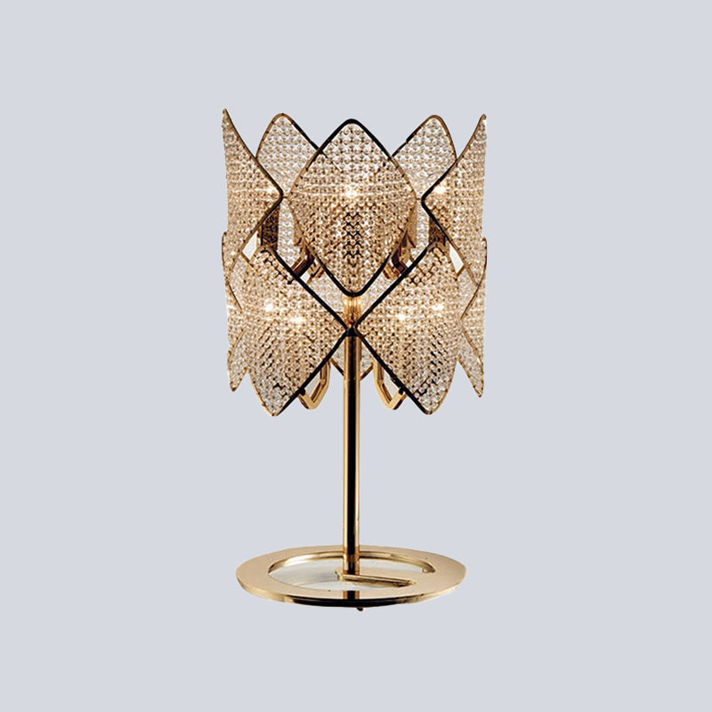 Modern Gold Rhombus Desk Lamp With Led Lighting And Crystal Bead Accent