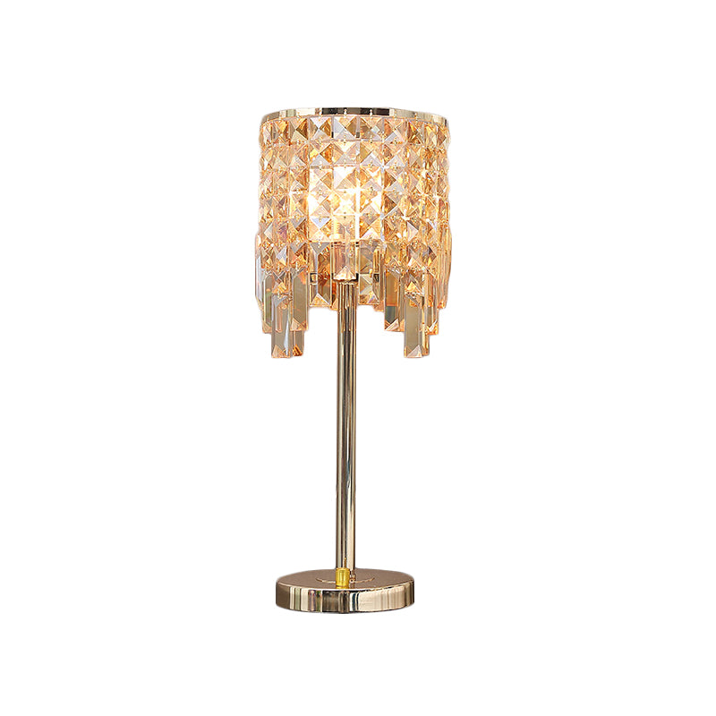 Modern Cylinder Desk Lamp With Amber/Clear Crystal - Ideal For Small Dining Rooms 1 Bulb