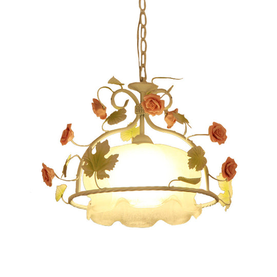 Scallop Chandelier Light Fixture With Opal Glass Led Drop Pendant - 3 Bulbs White/Green Perfect For