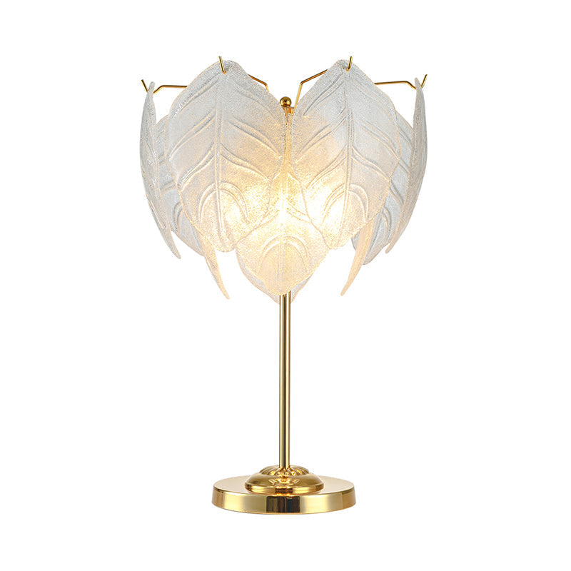 Modernist Hand-Cut Crystal Leaf Reading Light - 3/4 Bulbs 14/16 Wide Gold Nightstand Lamp
