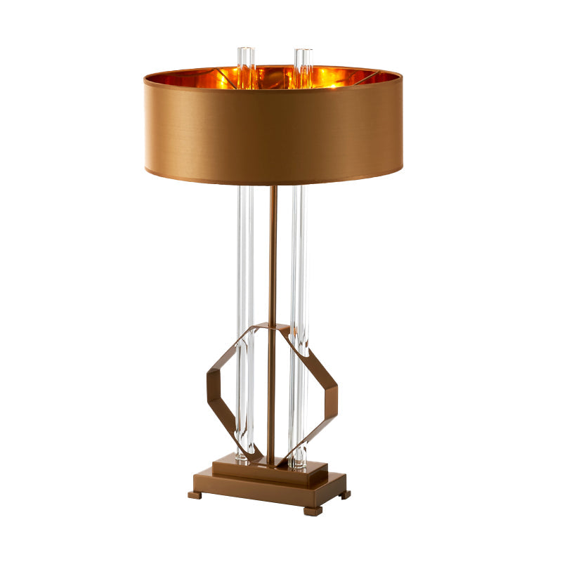 Drum Task Light Contemporary Table Lamp In Gold With Metal Pedestal