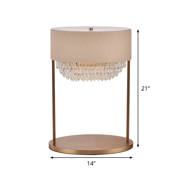 Modernist Gold Tiered Desk Lamp With Crystal Faceted Table Light & Leather Shade