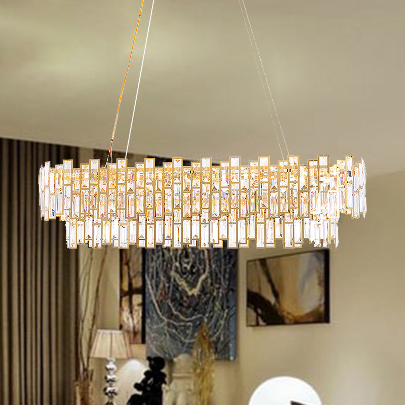 Contemporary Gold Led Crystal Block Linear Chandelier: Elegant Ceiling Lamp For Living Room (35.5/45