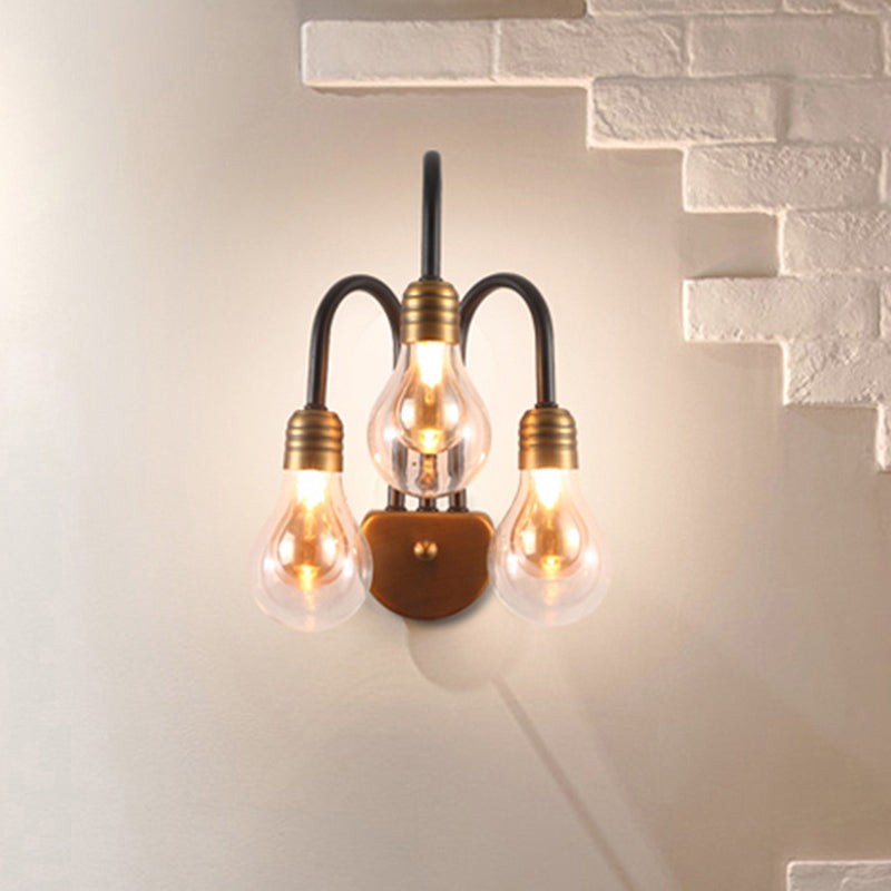 Contemporary Led Wall Sconce Light With Curved Brass Arm - Clear Glass Bulb 1/2/3 Lights