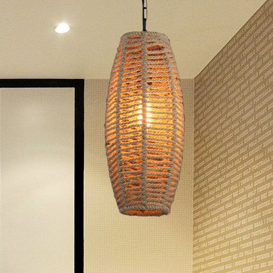 Fish-Basket Rope Pendant Lamp In Beige - Countryside 1-Light Hanging Fixture