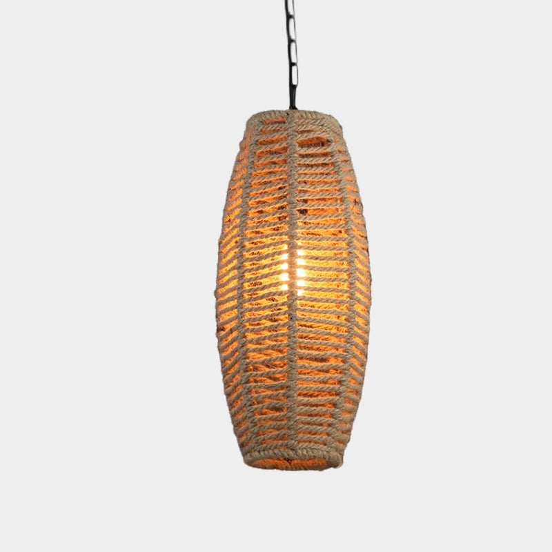 Fish-Basket Rope Pendant Lamp In Beige - Countryside 1-Light Hanging Fixture