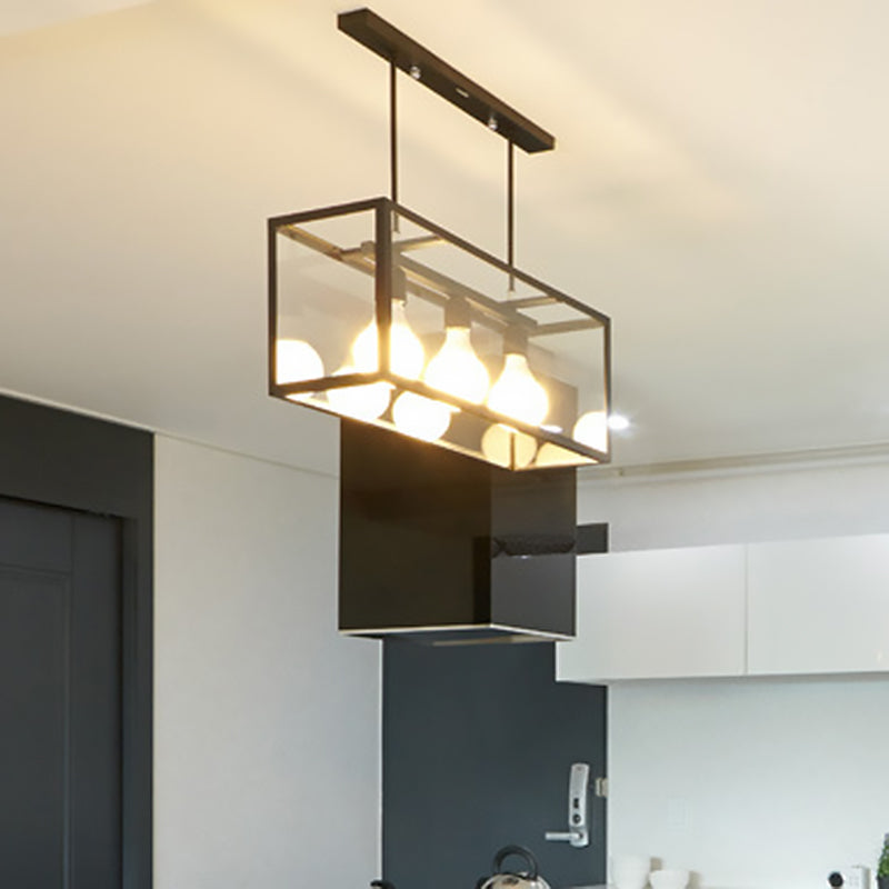 Clear Glass Hanging Pendant Industrial Kitchen Island Light - 3-Light Rectangle Design In White