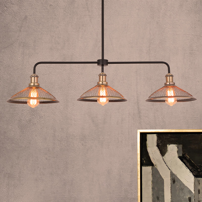 Cage Flared Island Lighting With Mesh Screen - Industrial Pendant Light For Dining Room Copper