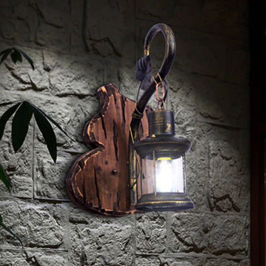 Coastal Lantern Wall Light Fixture Antique Brass With Clear Glass Shade