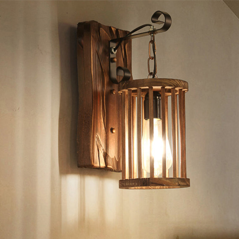Cage Sconce Industrial 1 Light Wood Lodge Wall For Coffee Shop