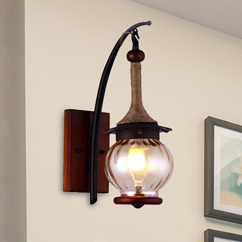 Rustic Dimpled Glass Lantern Sconce - Amber Single Light Wall Mount