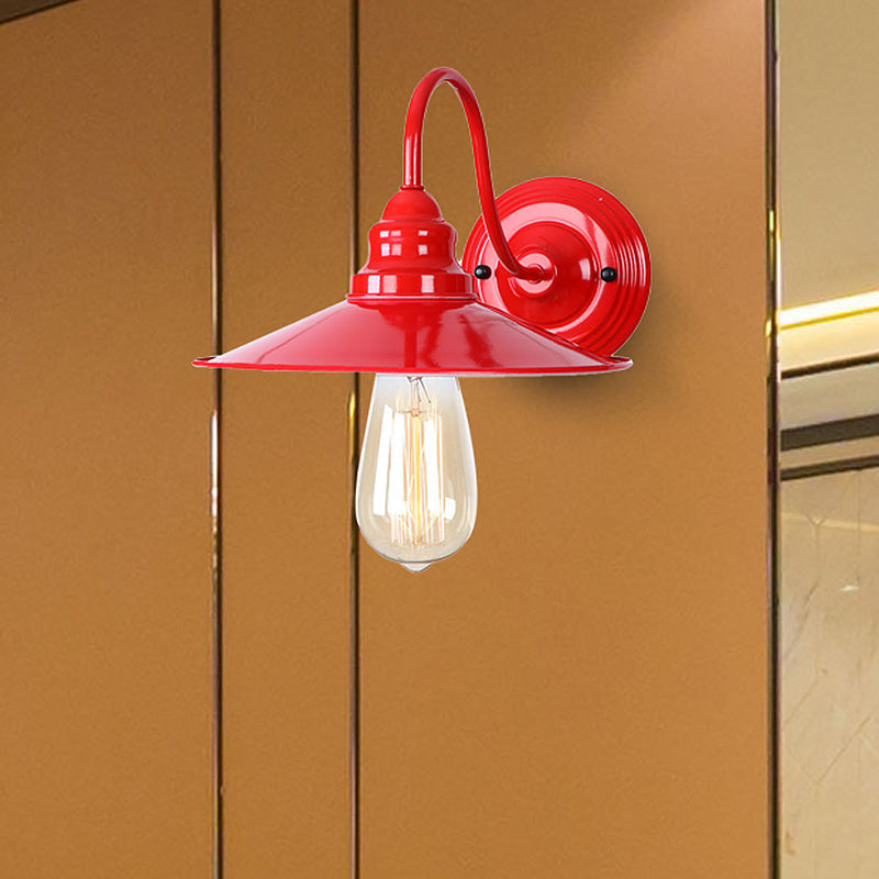 Red Metal Polished Wall Sconce Light - Industrial Style With Gooseneck Arm