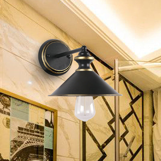 Black Metallic Wall Lamp: Industrial Style Sconce Lighting For Dining Room