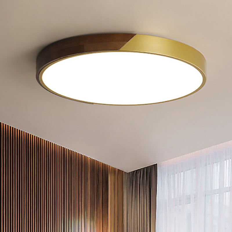 12 - 19.5 Simple Metal & Wood Led Round Flush Mount Ceiling Light Warm/White/Neutral Bedroom Gold