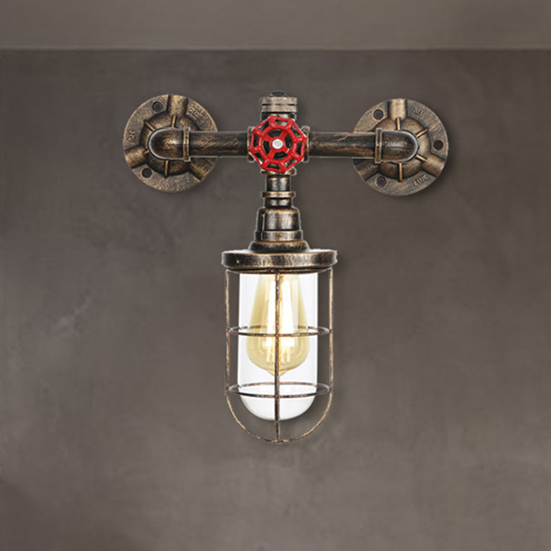 Rustic Water Pipe Iron Wall Sconce Lamp: Vintage 1-Light Fixture For Bathrooms (Aged Brass)