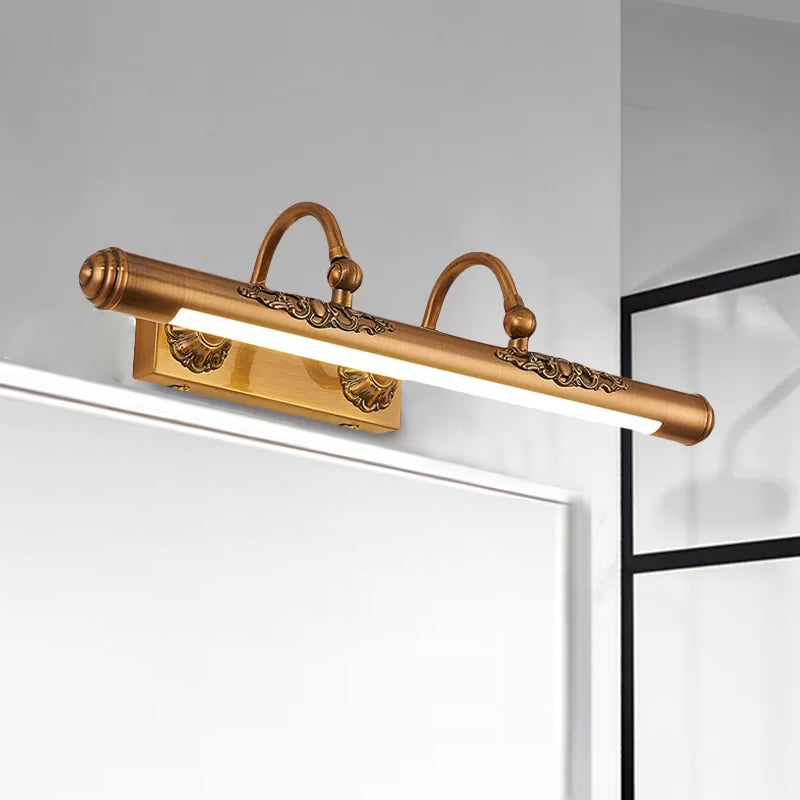 Vintage-Style Carved Vanity Light With Golden Led Tube Shade - Perfect For Bathroom Walls