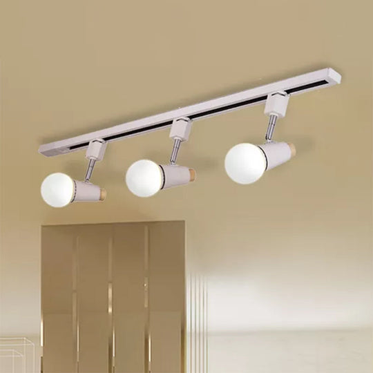Industrial Metallic Linear Ceiling Light - 3/4 Heads Adjustable Semi Flush Track Fixture with Cup Shade in Black/White