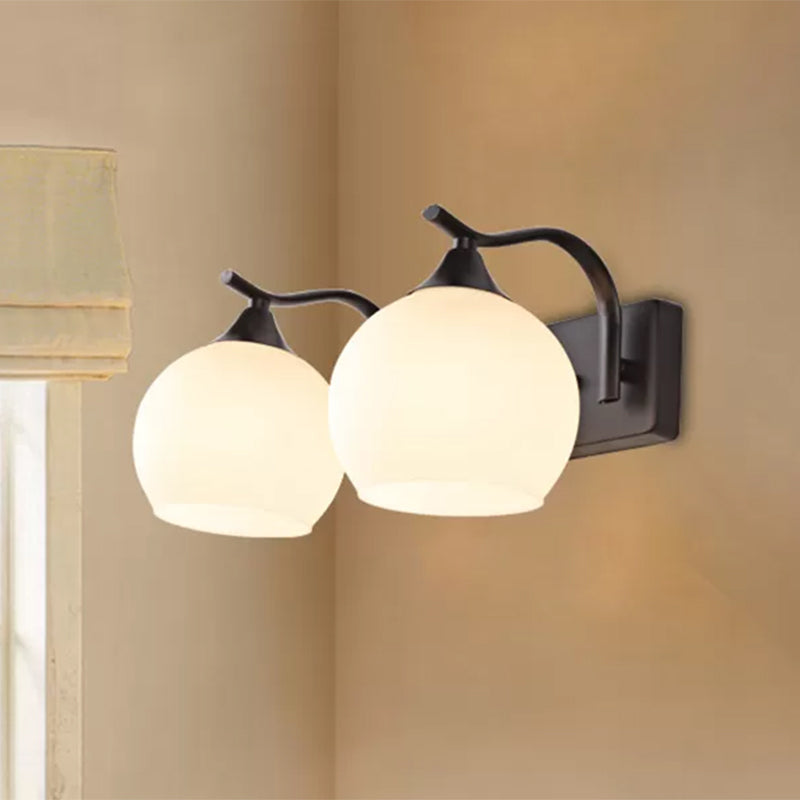 Industrial Black Bubble Frosted Glass Wall Sconce - 2-Light Living Room Lighting Fixture