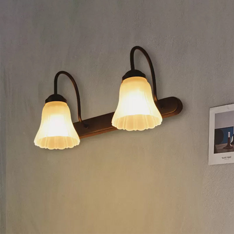 Industrial Frosted Glass Wall Sconce With Flared Black Design And 2-Light Fixture