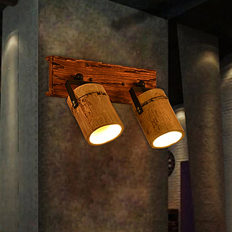 Rustic Wooden Cylinder Wall Sconce Light In Beige For Bistros & Restaurants 2 / Wood