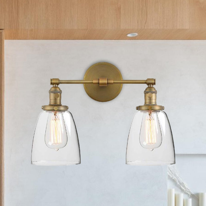 Industrial Wall Lamp: Clear Glass & Brass Sconce With 2 Lights For Foyer
