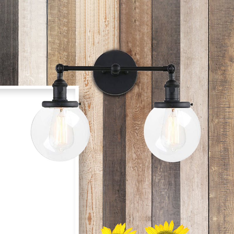 Industrial Clear Glass Wall Sconce With 2 Lights For Living Or Study Room