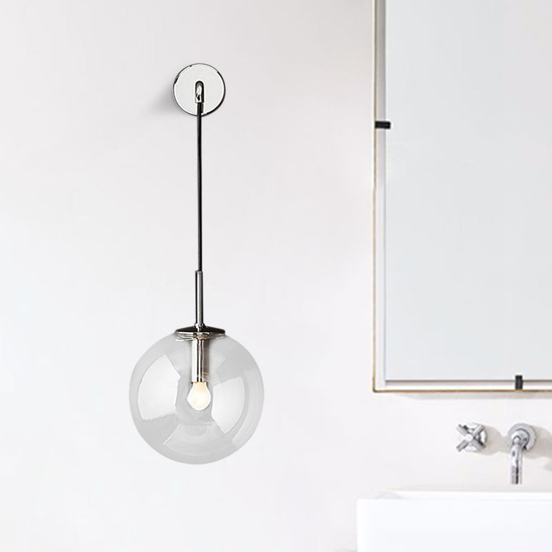 Modern Glass Wall Lamp Chrome/Brass/Black Finish Single Bulb Vanity Sconce For Bedroom 6/8 Width