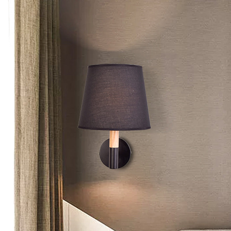 Modern Tapered Wall Sconce Light - 1 Head Fabric For Bedroom Black/White