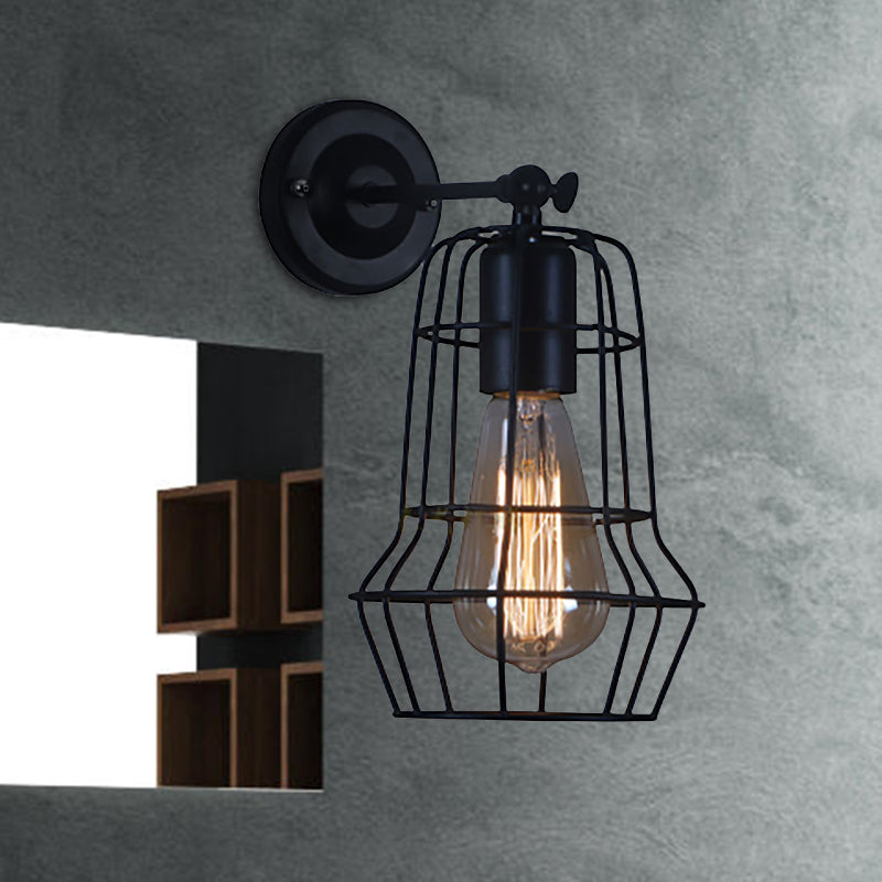 Flared Cage Wall Sconce - Industrial Style Metal 1 Head Rotatable Mount Light