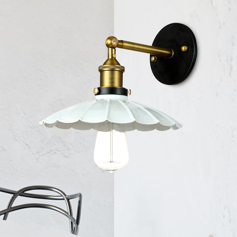 Scalloped Vintage Wall Lamp: Rotatable Metallic Light In Rustic Dark/White