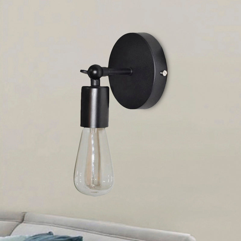 Industrial Black Metal Angled Sconce With Exposed Bulb - Perfect For Living Rooms