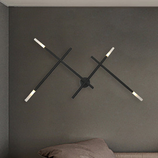 Industrial Metal Cross Linear Wall Sconce - Black Finish 4 Lights Living Room Mount Light