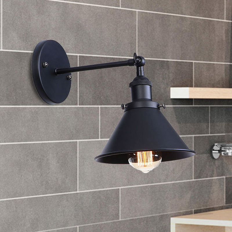 Industrial Flared Sconce Light With Black/Brass Finish Perfect For Bedroom Walls - 7/8.5 Width