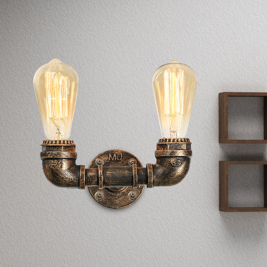 Vintage Industrial Metal Wall Mount Sconce With Dual Heads - Black/Antique Brass Finish For Living