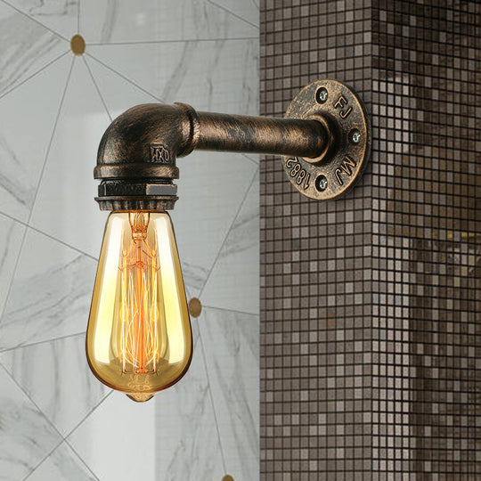 Industrial Wrought Iron Sconce With Water Pipe And Bronze Finish