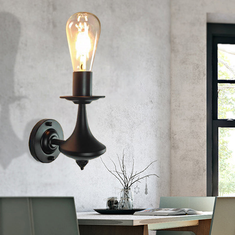 Industrial Metal Exposed Bulb Wall Sconce Light Fixture 1/2 For Dining Room 1 / Black