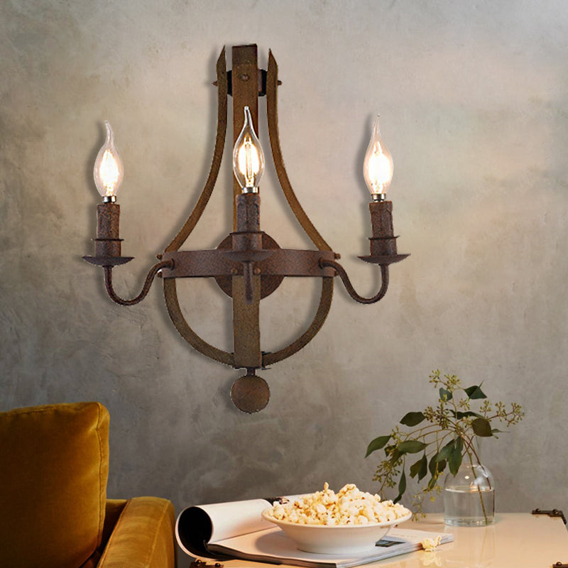 Rustic Metal Candle Wall Sconce - 1/2/3-Light Dining Room Lamp 3 / Rust