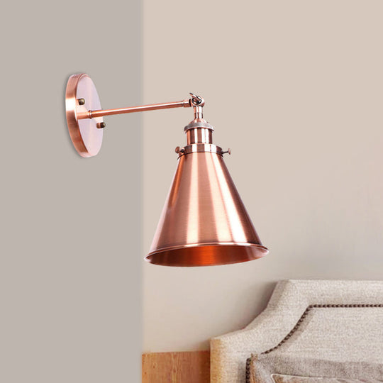 Industrial Style Conical Wall Mount Light For Living Room - Metallic Brass/Bronze Finish
