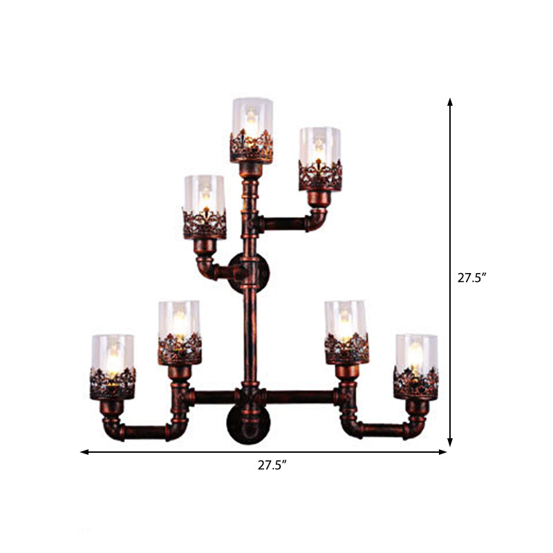Copper Water Pipe Wall Sconce - Vintage 7-Bulb Dining Room Lighting Fixture