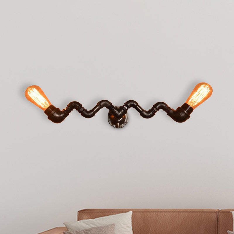 Industrial Style Bronze Wall Sconce With Wavy Design - Metallic Pipe Finish 2/5 Bulbs Perfect For