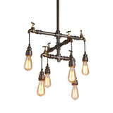 Vintage Metal Chandelier With Black Finish Exposed Bulb Pendant Lamp - 2/4/6 Lights